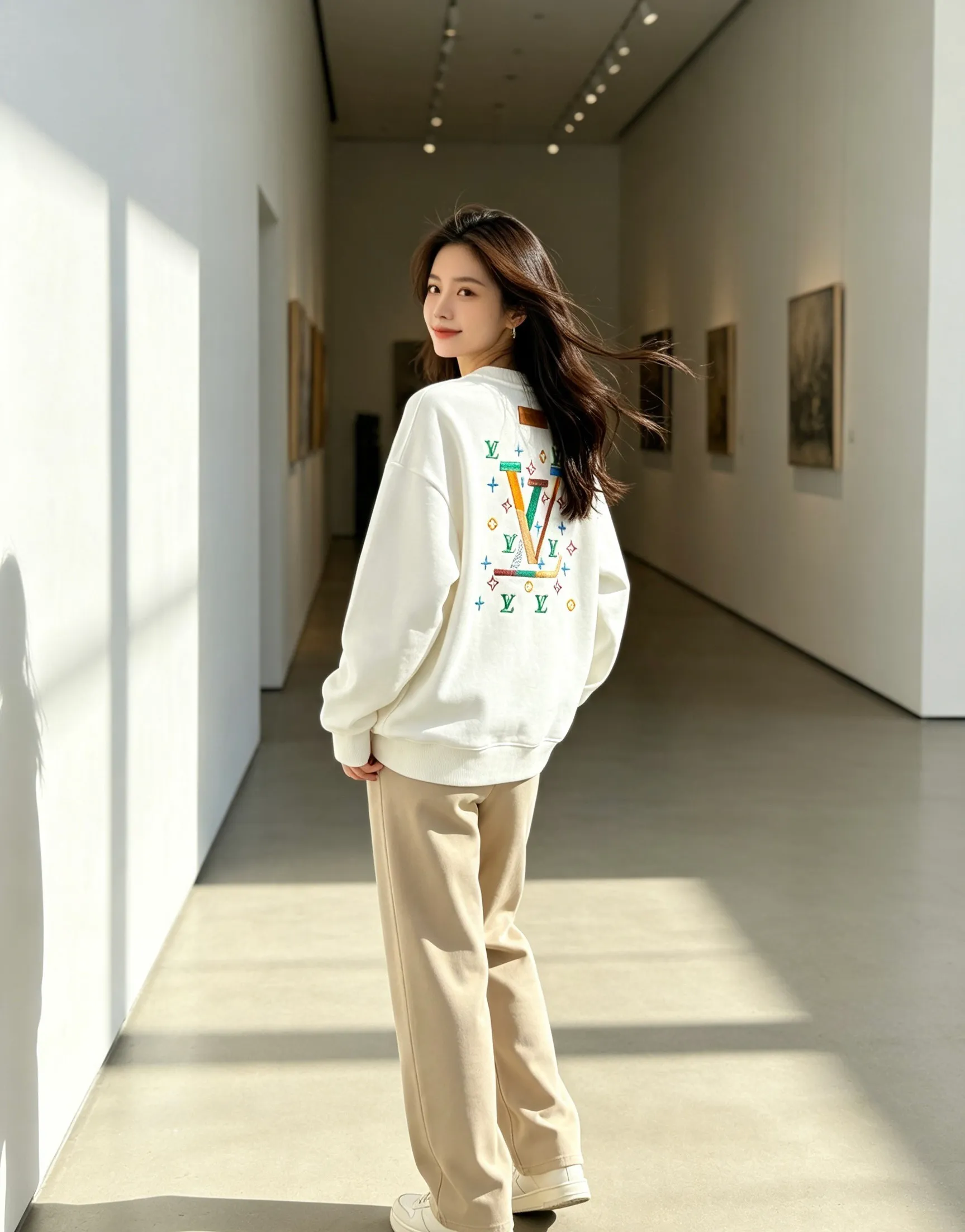 Louis Vuitton/Louis Vuitton colorful presbyopic letter logo embroidered round neck sweatshirt